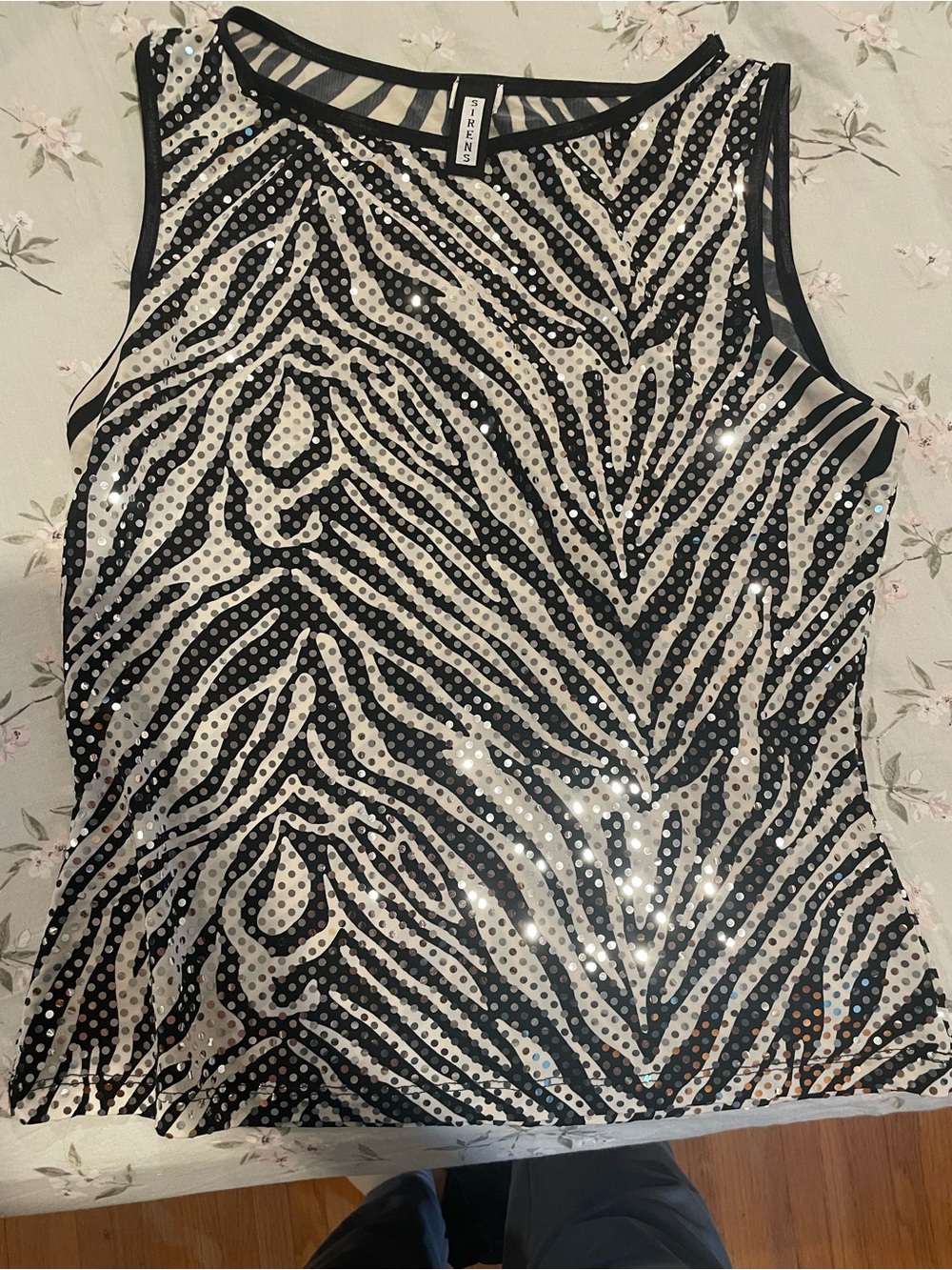 Y2K Vintage Sirens Sequin Zebra Print Tank Top